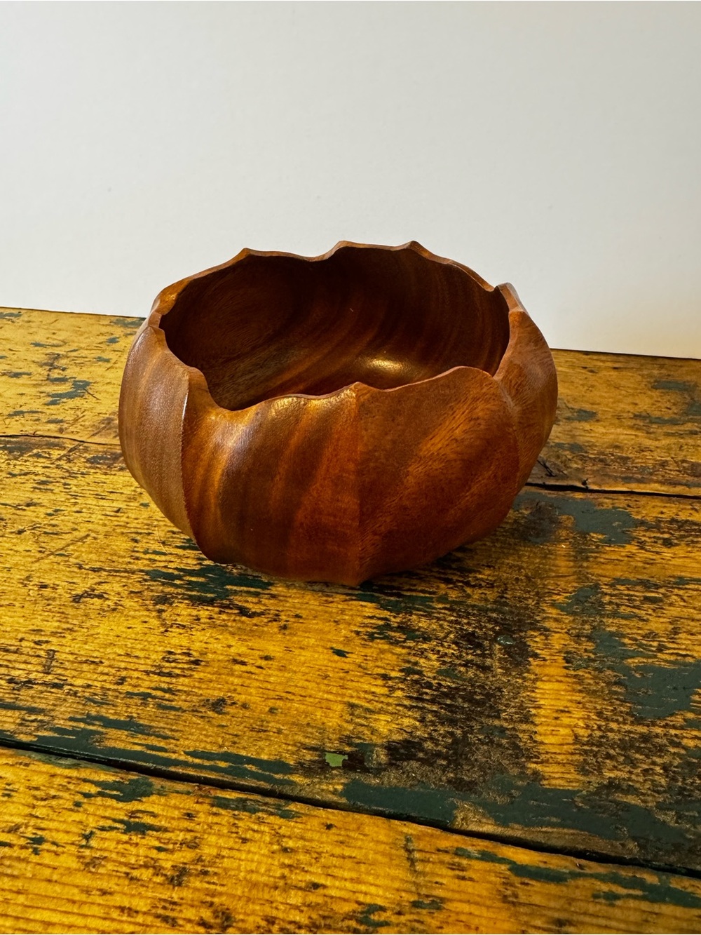 Hand-Carved Wooden Decorative Bowl - Brown Flower Shape